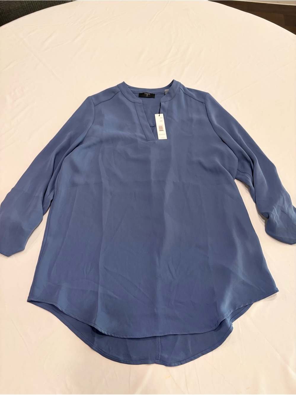 TAHARI Iron Blue V-Neck Long Sleeve Split Neck Blouse - NWT - Size Medium